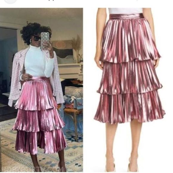 Tanya Taylor Elegant Pink  metallic Tiered Skirt, US8 - Picture 1 of 9